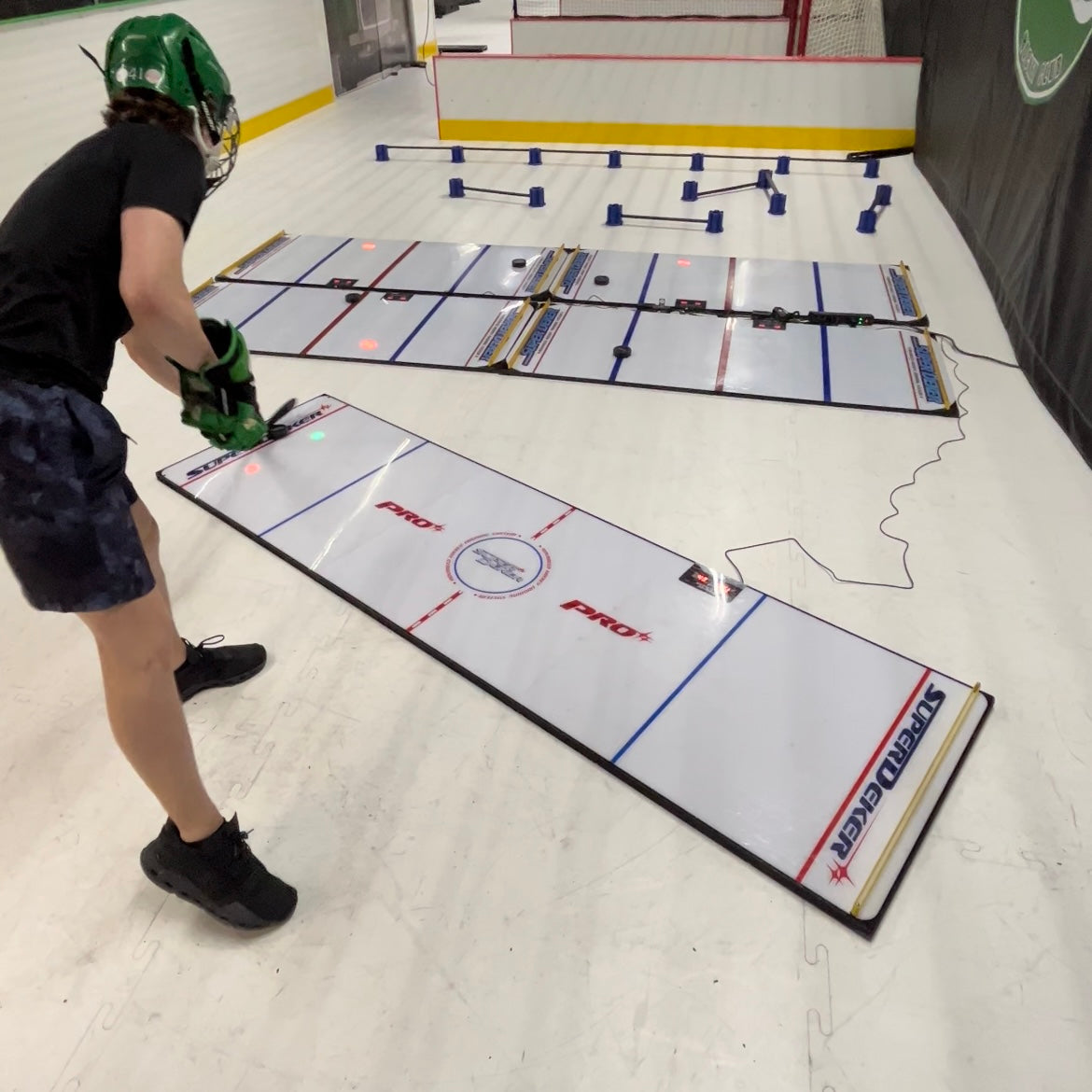 Use the SuperDekerPRO to learn how to get better at stickhandling in Hockey! This Fun Stickhandling Training Device uses lights and sensors and a connected App to improve your hockey skills! 